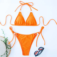 Sexy Solid Color Bikini Beach Set