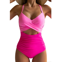 Cutout High Waisted One Piece Swimsuits-Pink